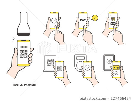 Illustration set of cashless payment and QR code payment by smartphone 127466454