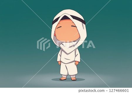 Chibi illustration of a person in traditional Arab clothing, minimalist design. 127466601