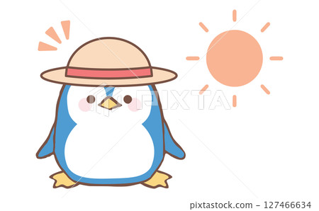 Illustration of a penguin wearing a hat to prevent heatstroke Illustration of a penguin wearing a hat to prevent heatstroke 127466634
