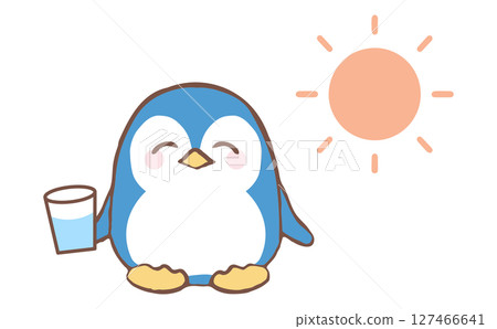 Illustration of a cute penguin hydrating to prevent heatstroke Illustration of a cute penguin hydrating to prevent heatstroke 127466641
