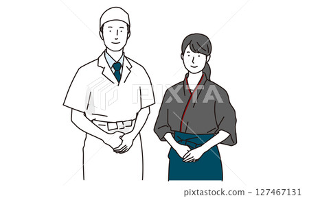 日本餐廳男女員工工作的插畫素材 127467131