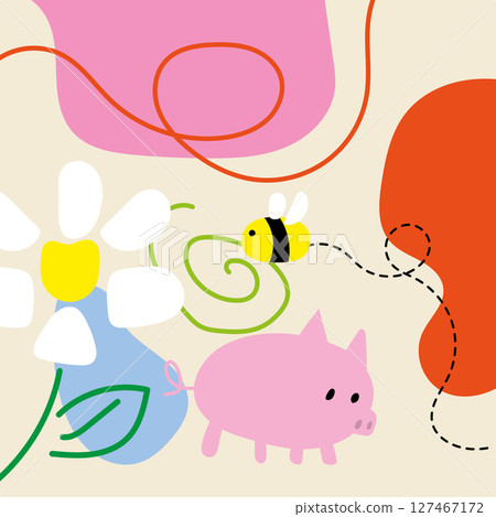 Cute bee pig flower swirl. Vector Cute bee pig flower swirl. Vector 127467172