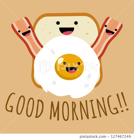 Smiling toast egg bacon. Vector 127467249