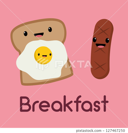 Happy egg toast combo. Vector 127467250