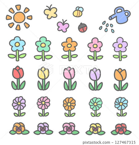 五顏六色的花卉插圖集 127467315