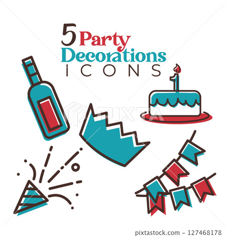 Birthday and party items set. Vector 127468178