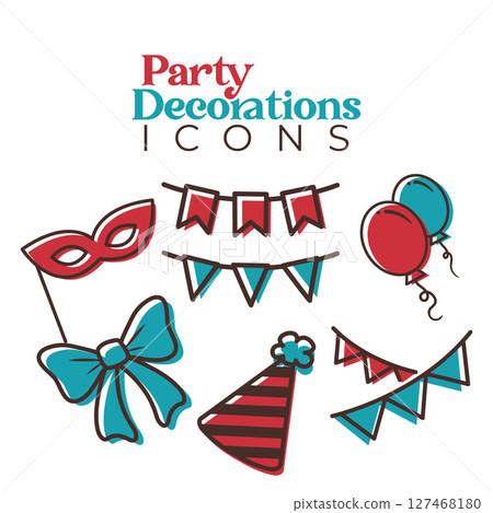 Party icon set with decor. Vector 127468180