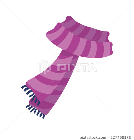 Pink striped scarf with fringe. Vector 127468378