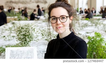 Young Architect Reviewing Plans Amidst Greenery Young Architect Reviewing Plans Amidst Greenery 127468447