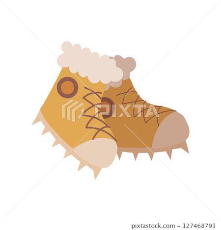Furry winter boots with spikes. Vector 127468791