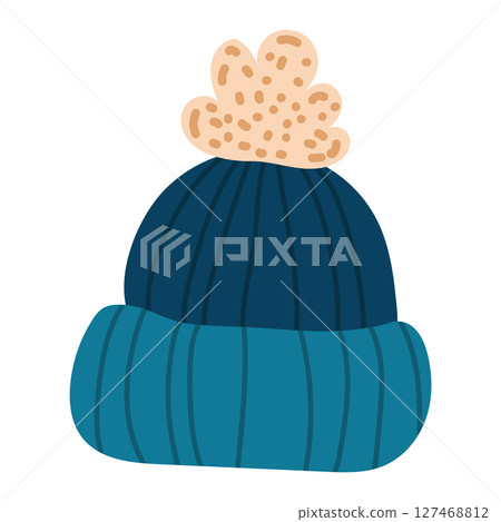 Blue ribbed beanie top knot. Vector 127468812
