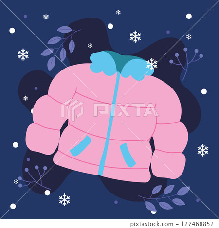 Pink winter puffy jacket. Vector Pink winter puffy jacket. Vector 127468852