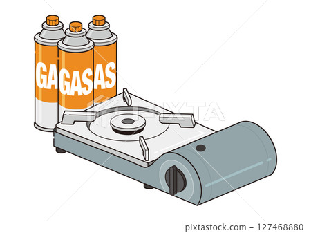 Illustration of a portable stove and a portable gas cylinder Illustration of a portable stove and a portable gas cylinder 127468880