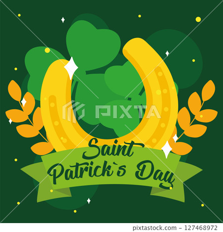 Golden horseshoe with banner. Vector 127468972