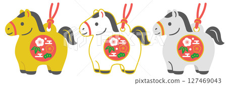 Horse clay bell lucky icon illustration 3 color set 127469043