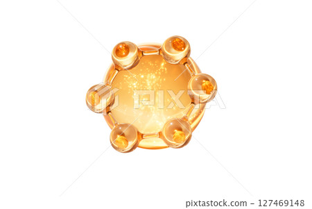 Biological golden molecule and bubble, 3d Biological golden molecule and bubble, 3d 127469148