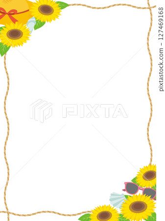 以夏季為主題的向日葵、草帽和繩索的框架插圖_肖像 127469168