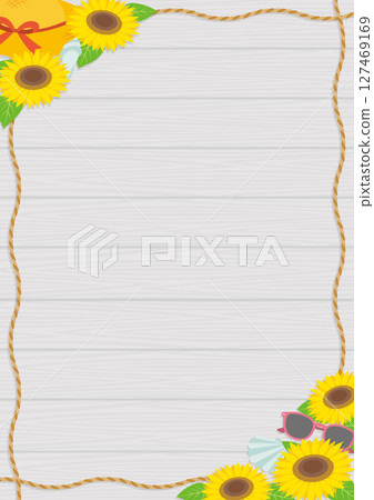 夏季主題的向日葵、草帽和繩索的框架插圖_肖像_白色 127469169