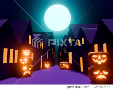 3DCG landscape of Halloween cityscape at night 3DCG landscape of Halloween cityscape at night 127469446