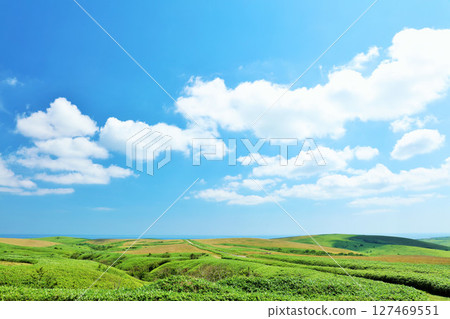 Hokkaido summer blue sky scenery from Soya Hills 127469551
