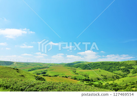 Hokkaido summer blue sky scenery from Soya Hills Hokkaido summer blue sky scenery from Soya Hills 127469554