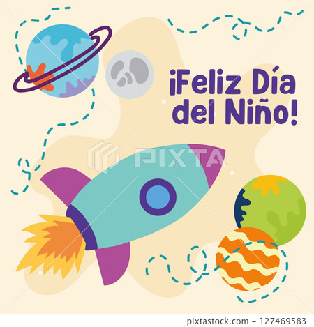 Rocket with planets around. Vector Rocket with planets around. Vector 127469583