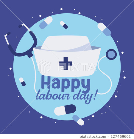Nurse hat Labour Day graphic. Vector 127469601