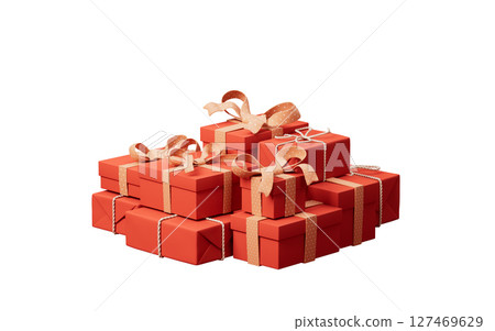 Stack of cartoon style gift boxes, 3d rendering. Stack of cartoon style gift boxes, 3d rendering. 127469629