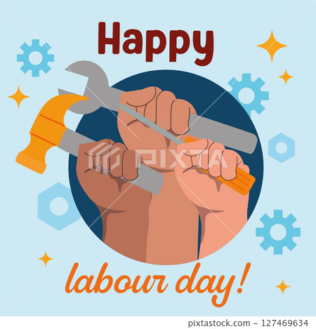 Hands with tools Labour Day. Vector Hands with tools Labour Day. Vector 127469634
