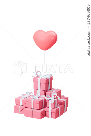 Cartoon style gift box and love heart balloon, 3d Cartoon style gift box and love heart balloon, 3d 127469809
