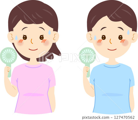手持風扇的男女 手持風扇的男女 127470562