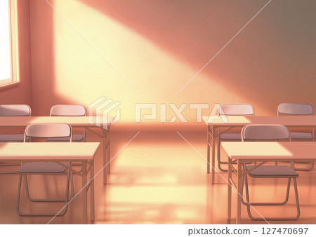 Rows of desks and metal chairs - Background illustration 02 Rows of desks and metal chairs - Background illustration 02 127470697