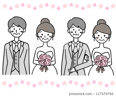 Set of middle-aged bride and groom vector Set of middle-aged bride and groom vector 127470788
