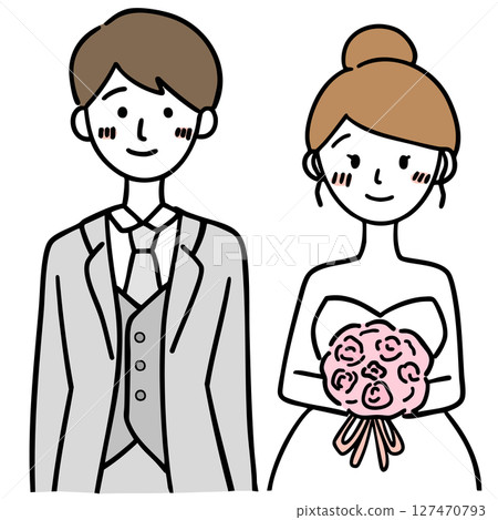 年輕的新娘和新郎 向量圖形 年輕的新娘和新郎 向量圖形 127470793