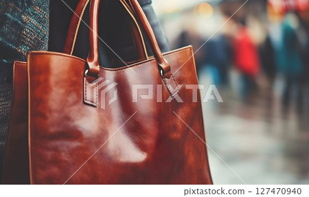 Elegant brown leather tote bag, fashion accessory for daily urban life 127470940