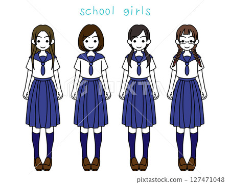Four high school girls in sailor suits Four high school girls in sailor suits 127471048