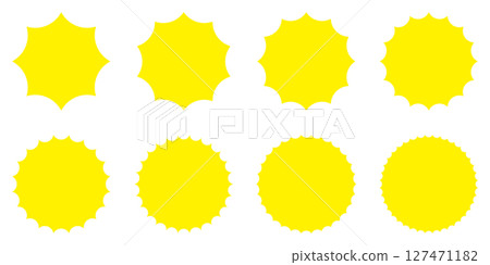 Jagged shock frame yellow circle starburst set 127471182