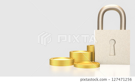 The Lock and coins for Security concept 3d Rendering. The Lock and coins for Security concept 3d Rendering. 127471256
