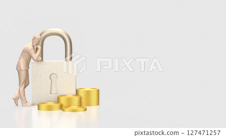 The Lock and coins for Security concept 3d Rendering. The Lock and coins for Security concept 3d Rendering. 127471257
