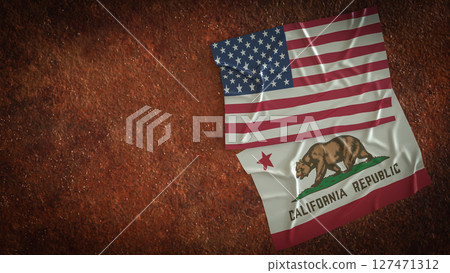 The California and America flag for Crisis concept 3d Rendering. The California and America flag for Crisis concept 3d Rendering. 127471312