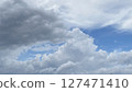 A dramatic cloudy sky just before rainfall, with layers of soft gray clouds spreading across the atmosphere. Perfect for weather, nature, and mood related themes.  127471410