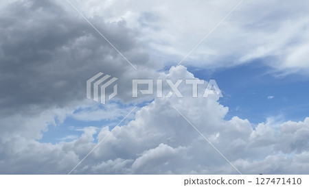 A dramatic cloudy sky just before rainfall, with layers of soft gray clouds spreading across the atmosphere. Perfect for weather, nature, and mood related themes. A dramatic cloudy sky just before rainfall, with layers of soft gray clouds spreading across the atmosphere. Perfect for weather, nature, and mood related themes. 127471410