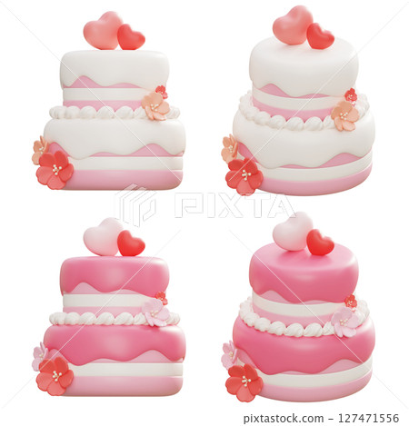 Wedding Cake 3D Cartoon Style Icon 127471556