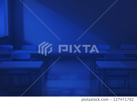 Rows of desks and metal chairs - Background illustration 03 127471782