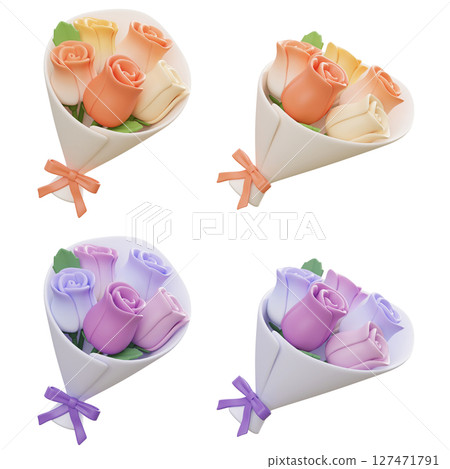 Bouquet posy of roses Cartoon Style 3D Graphic 127471791