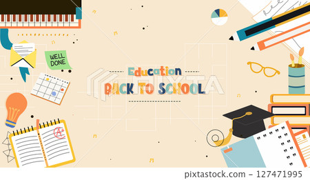 Education themed back to school vector illustration with vibrant elements Education themed back to school vector illustration with vibrant elements 127471995
