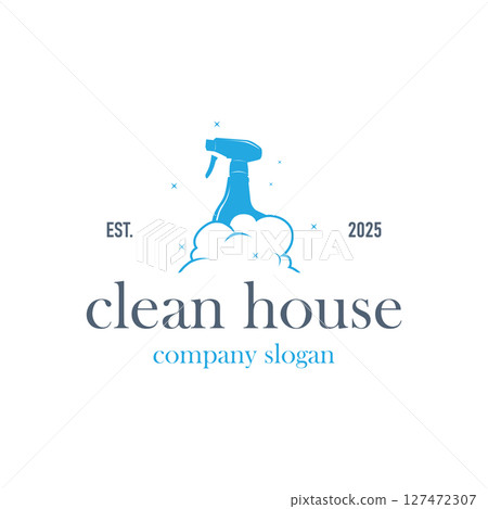 cleaning logo design with cleaning equipment concept, minimalist simple cleaning service symbol, clean house service, modern template illustration, product, business or service brand symbol 127472307