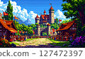 Natural retro-game style pixel art background (Triumphing Heroes and Royal Castle Festival) Generative AI 127472397
