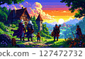 Retro game style natural pixel art background (Heroes' Departure and Farewell at Sunset) Generative A 127472732