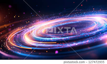 A mesmerizing swirl of vibrant colors and light patterns representing the beauty of galaxies and cosmic phenomena. This abstract image captures the essence of the universe. 127472935